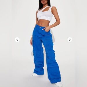 Fashion Nova Vibrant Blue Wide Leg Cargo Pants
